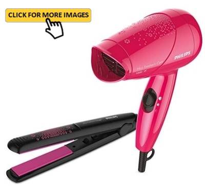 Philips-HP864346-Styling-Kit-with-Hair-Straightener-and-Dryer-Pink-Black-Combo